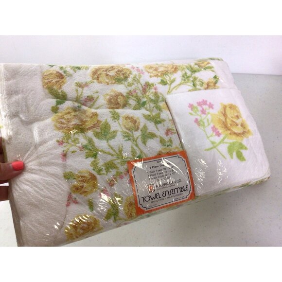 Vintage R.A. BRIGGS Floral Towel Set Mid Century Made USA New - Picture 4 of 6